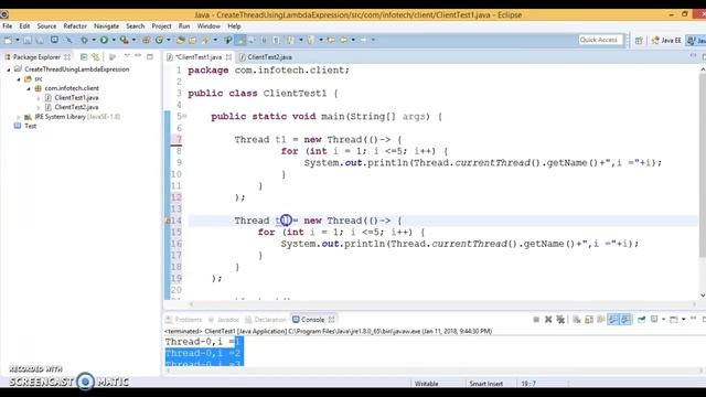 Creating Thread using Lambda Expression Java 8 onwards