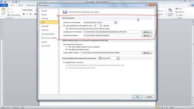 How to modify the Display and Document settings in Microsoft Word 2010