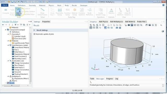 COMSOL simulation of the direct piezoelectric effect sensor