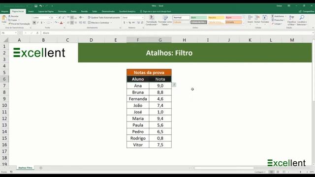 Atalhos: Aplicar Filtro - Dicas e Tutoriais Excel | Excellent Consultoria e Treinamento