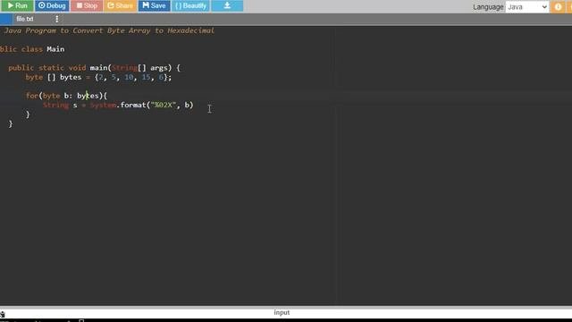 Java Program to Convert Byte Array to Hexadecimal