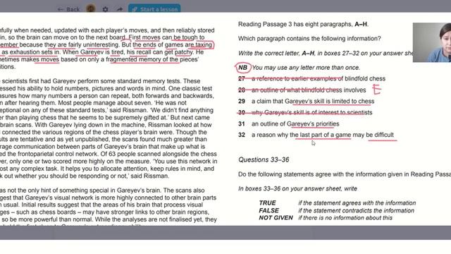 Cambridge 17 IELTS reading answer explanations- Timur Gareyev blindfold chess champion (27-32)#ielt