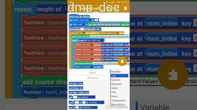 Saving List Map Data to SQLite Database using Sketchware