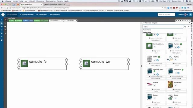 Visual Composition of TOSCA Templates with Alien4Cloud: JupyterHub + Kubernetes