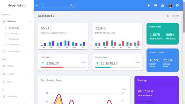 Hyper Bootstrap Admin Template Dashboard Web App with Light LTR Theme