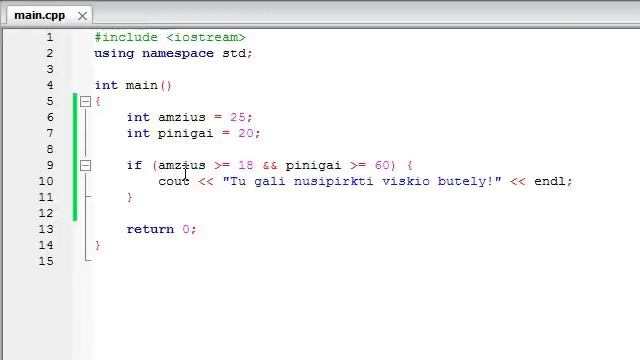 C++ pamokos - 10 - Loginiai operatoriai, && ir ||