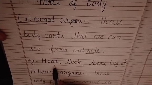 External or internal part of body . External organs or Internal organs