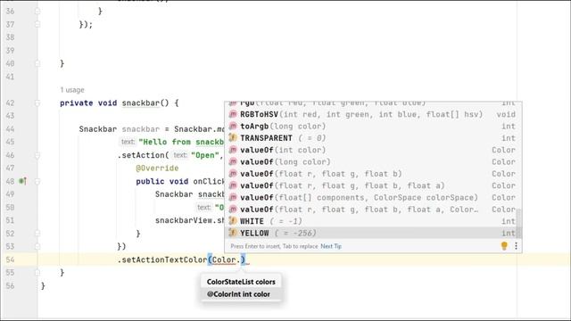 Implement Snackbar in Android Studio