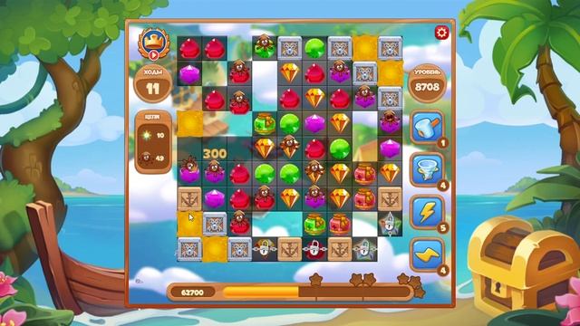 Как пройти уровень 8708 игры Сокровища Пиратов