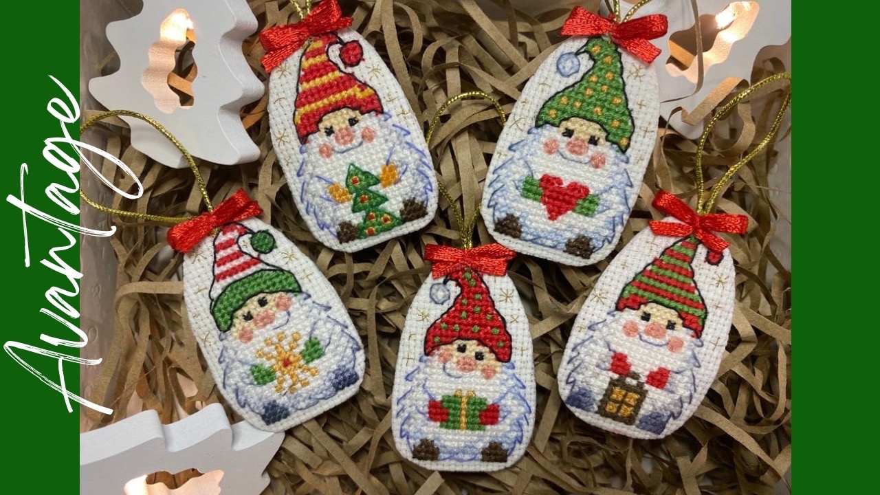 Елочные игрушки. Милейшие гномики крестом. ВЫШИВКА КРЕСТОМ // Christmas tree toys. cross-stitch