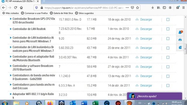 como descarga drivers de netbook "HP MINI 110-3523LA