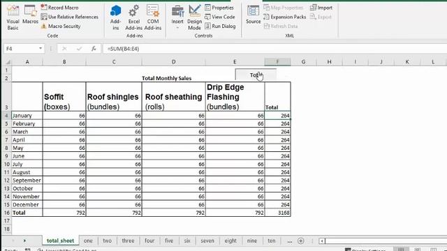 Total many values from many sheets with VBA in Excel