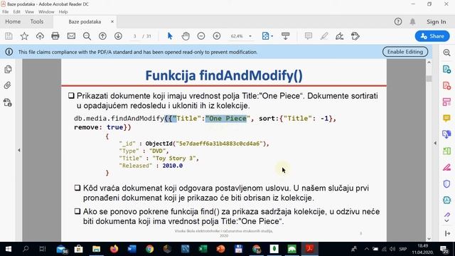 Vezba5_1: findAndModify(), renameCollection(), drop(), dropDatabase()