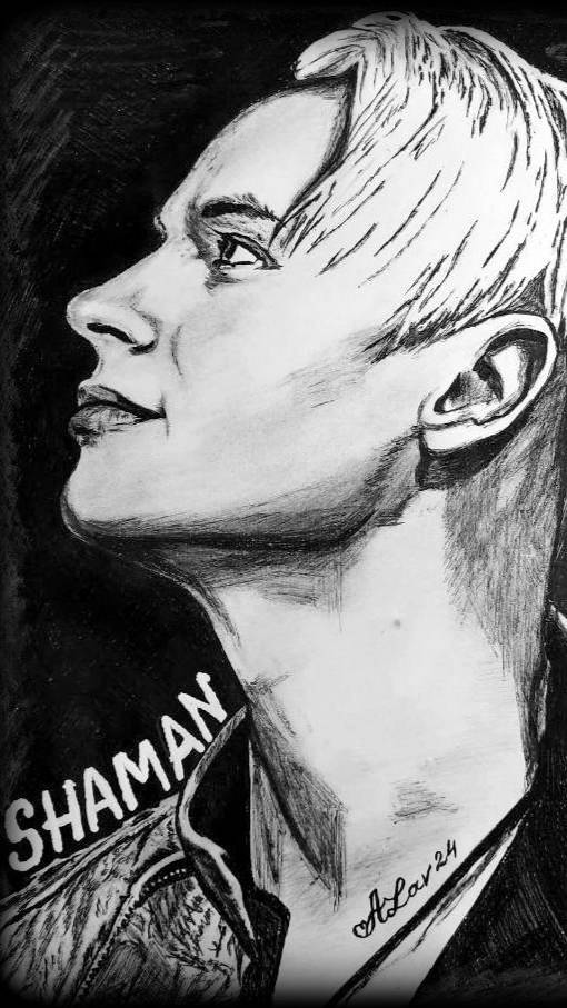 SHAMAN . Творческий процесс. (Портрет выполнен чёрной шариковой ручкой) #shaman