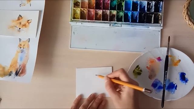 Стрим от 06.11.18 Смешивание цветов + лис акварелью
