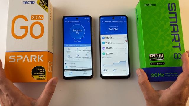 Сравнение Tecno Spark go 2024 vs infinix smart 8 смартфоны братья близнецы но очень шустрые до 100 $