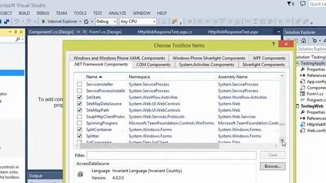 Microsoft Visual Studio -  How to add SqlDataAdapter to Toolbox