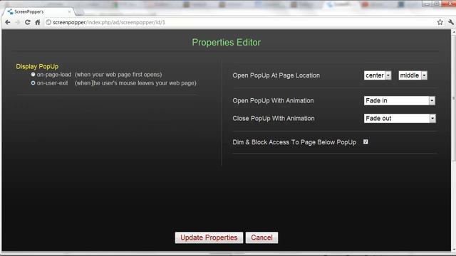 On-Exit Pop-up Delivery - ScreenPopper Editor