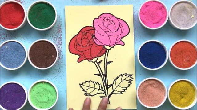 Rose sand painting toys / How to coloring rose / Learn colors / Sand art