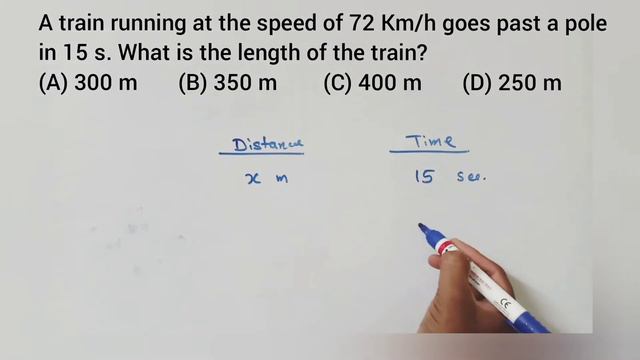 A train running at the speed of 72 Km/h goes past a pole in 15 s. What is the length of the train?