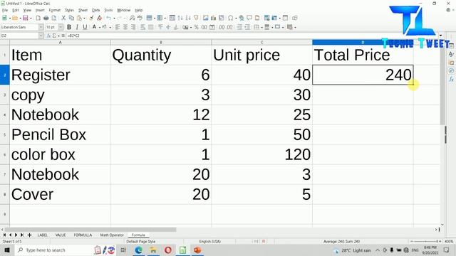 Formula with cell address and operators | Calc | MS Excel