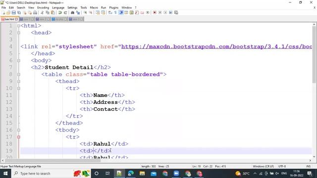 Bootstrap Example Simple table with border