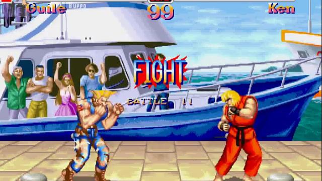 Super Street Fighter 2: Guile owns Ken Air Throw Slam sf2