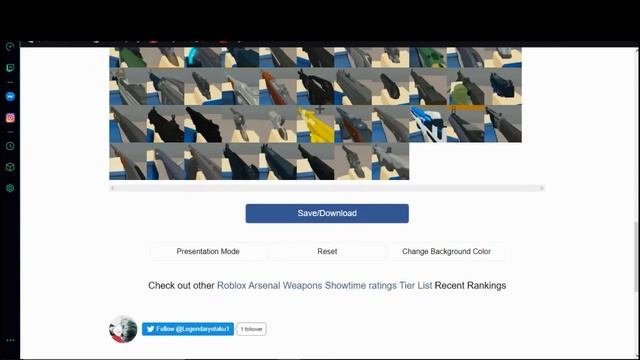 Rating all weapons in Arsenaltier list maker ROBLOX