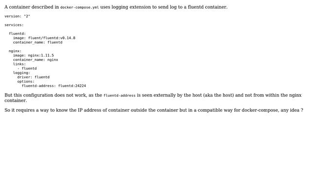 DevOps & SysAdmins: How to address container for logging using docker-compose?