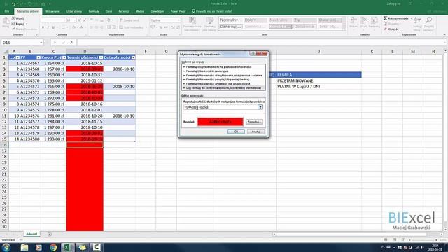 Excel - Porada 33 - Kontrola terminów płatności faktur przy pomocy formatowania warunkowego