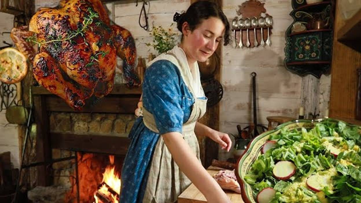 How to Make Dinner in 1810 |Fire Cooked Chicken, Salad & Cornbread| History