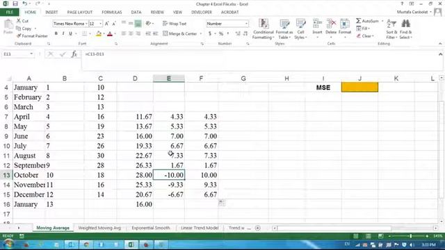 Operations Management using Excel: Forecasting Video 1/4 Moving Averages