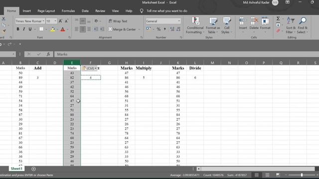 Microsoft Excel: Add (Sum), Subtract, Multiply and Divide a Whole/Entire Column in Excel