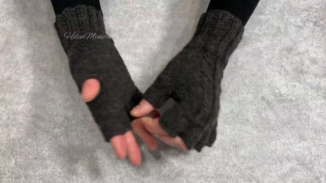 Вязаные мужские перчатки без пальцев из альпаки