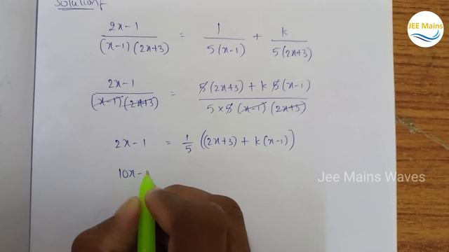 (2x-1)/((x-1)(2x-3)) = 1/5(x-1) - k/5(2x-3)  then find k? #jee #jeemains #maths tricks #narayana