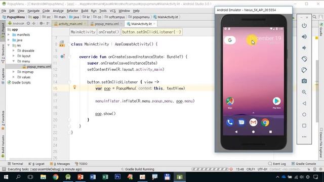 25강 kotlin(코틀린) 기반 Android 9.0 ver 1단계 - PopupMenu