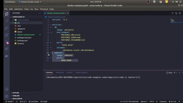 Aula 16 - Criando containers com docker compose para iniciar um banco de dados.