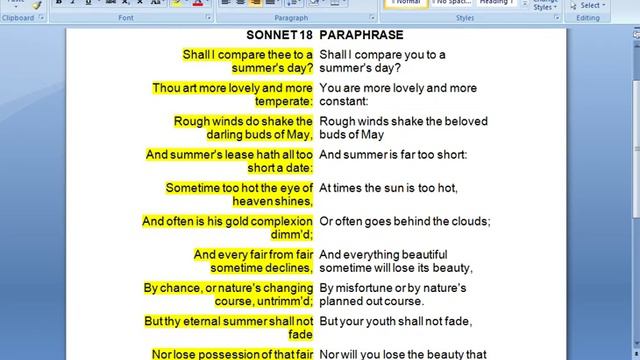 SONNET 18 PARAPHRASE