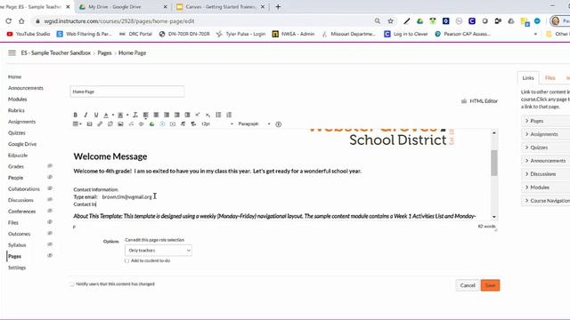 Canvas Personalizing the Welcome Page