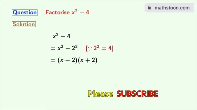 Factorise x^2-4 || Factor x2-4