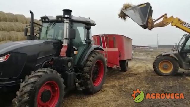 Китайский трактор AGROVEGA 160 с прицепным кормораздатчиком