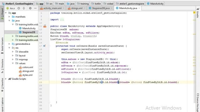 Android et SQLite: Code Native (Android)  : Correction Atelier5_part1)