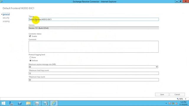 Configuring Receive Connector on Exchange 2016