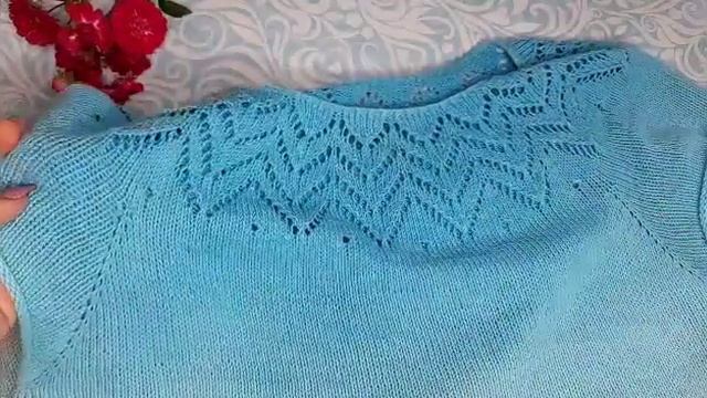 Готовая работа +МК экспресс ажурной кокетки/вязание спицами/.