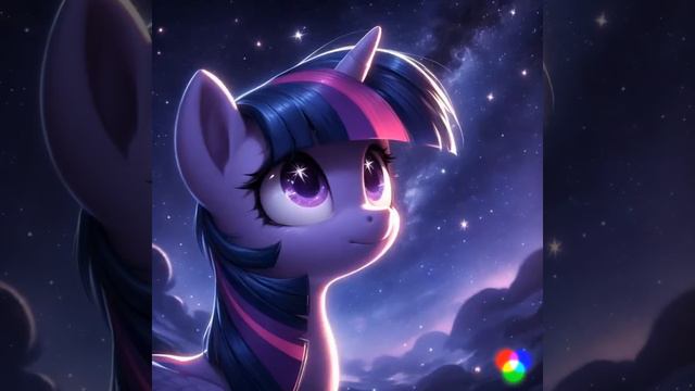 искорка смотрят на звёзды. она миленькая пони. 🥰🌠