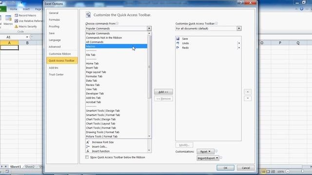 เพิ่ม Quick Access Toolbar สำหรับ Macro - Excel 2010