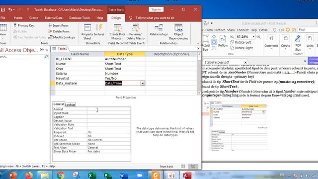 Creare tabel in Access