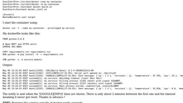 Unix & Linux: Systemd Watchdog & Notify through Docker