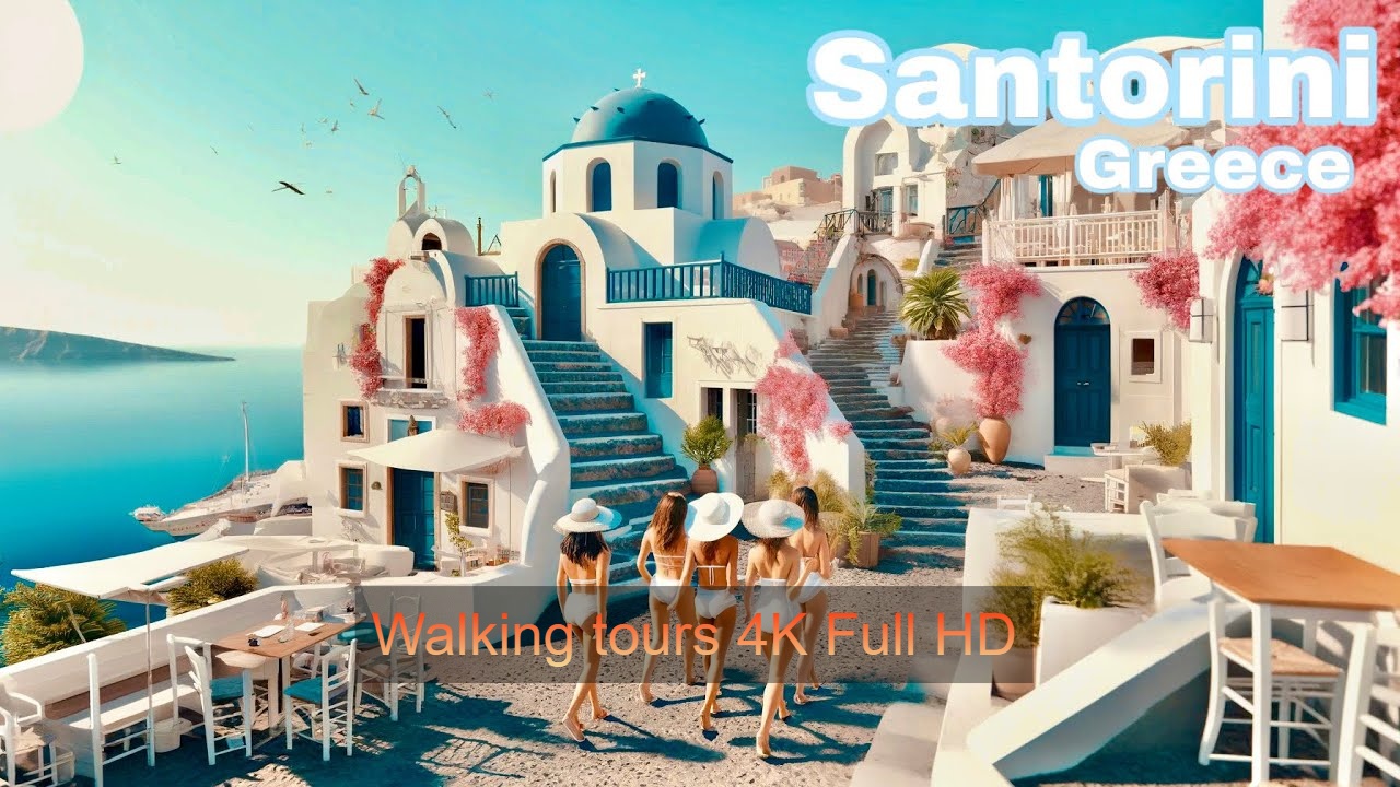 Санторини, Греция - Santorini, Greece 4K-HDR Walking Tour - Пешеходная экскурсия - Отдых в Греции
