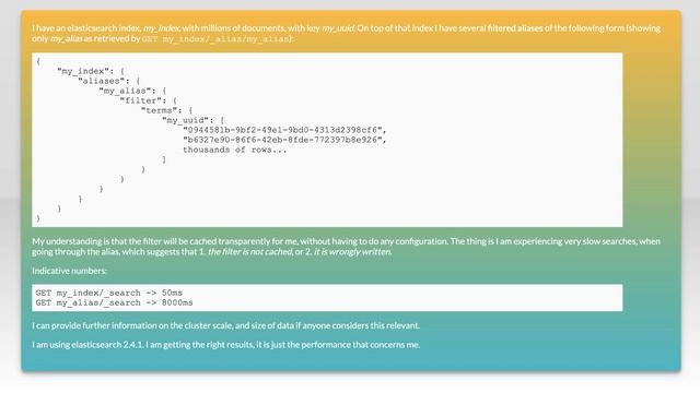 Searching through an alias with filter is very slow in Elasticsearch